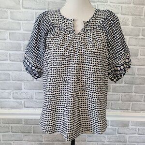 Loft Polka Dot Heart Print Puff Sleeve Blouse Top Womens Lg Petite Cottage